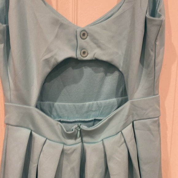 Sleeveless Light Blue Mini Dress with keyhole back and studs on the straps - Picture 5 of 7